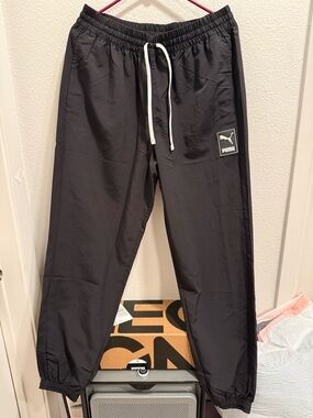 Puma Black Jogger Track Pants with White Drawstring